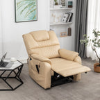 Fauteuil inclinable électrique en cuir PU beige, massage, pose à plat