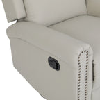 Fauteuil inclinable manuel pivotant à 360° en cuir PU beige avec dossier et repose-pieds réglables, décoration cloutée