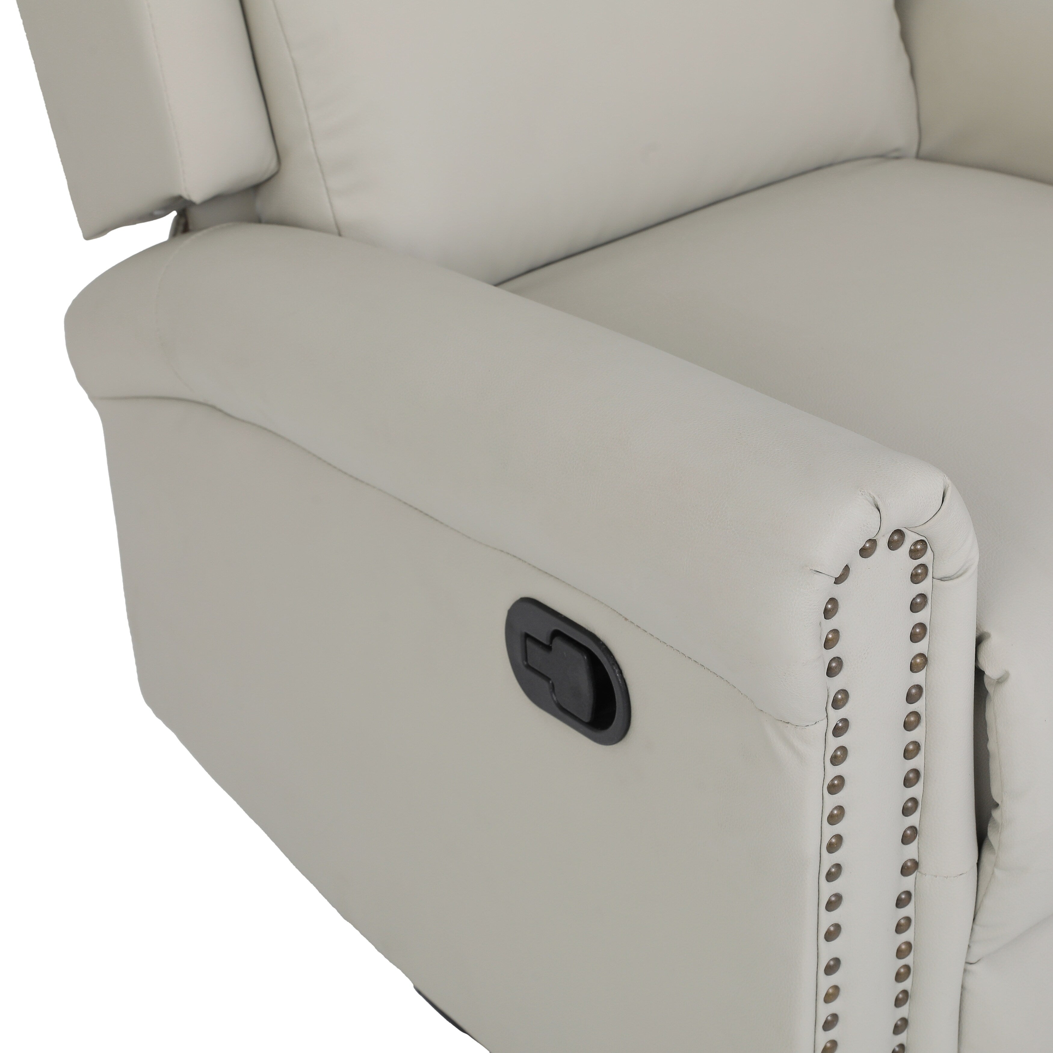 Fauteuil inclinable manuel pivotant à 360° en cuir PU beige avec dossier et repose-pieds réglables, décoration cloutée