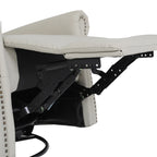 Fauteuil inclinable manuel pivotant à 360° en cuir PU beige avec dossier et repose-pieds réglables, décoration cloutée