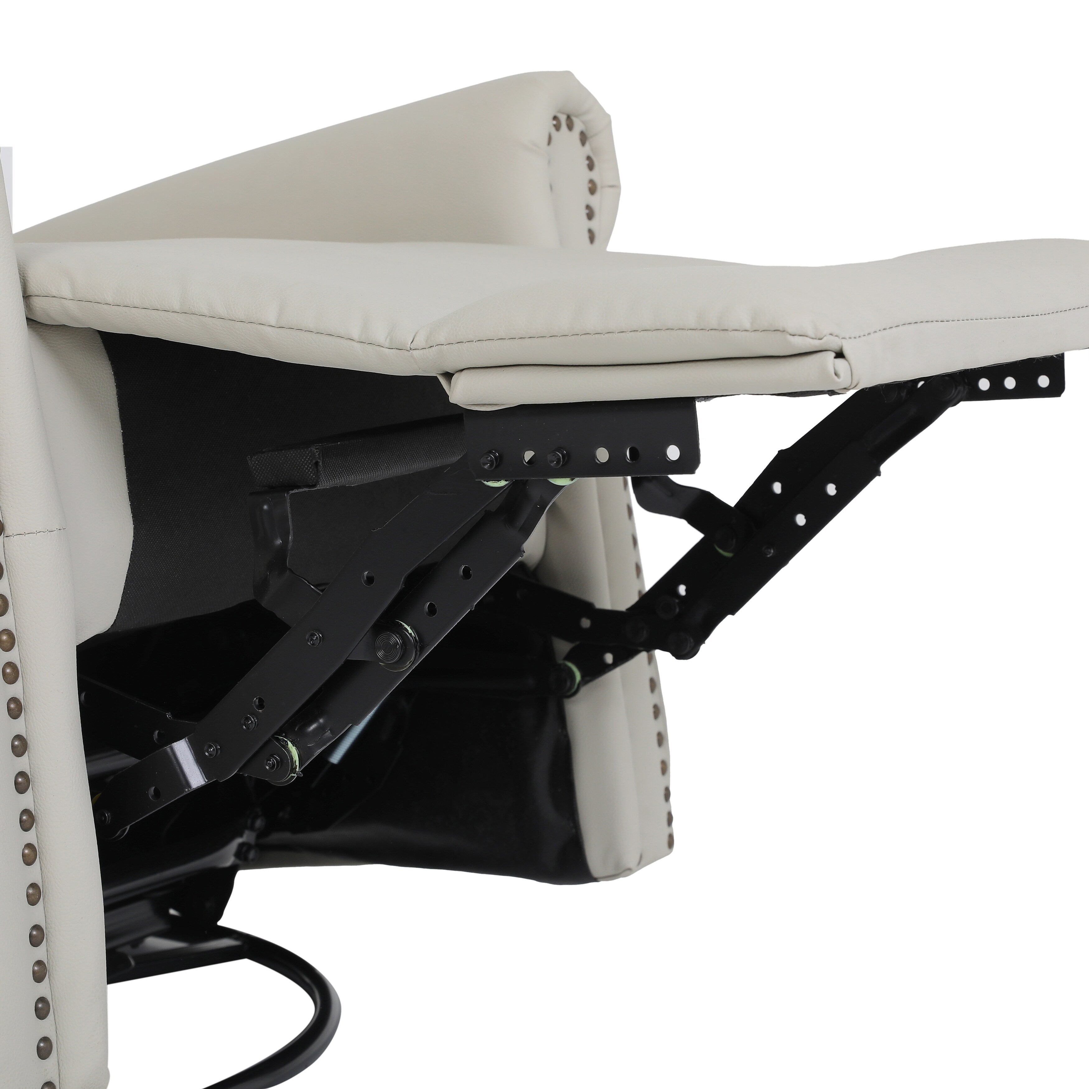 Fauteuil inclinable manuel pivotant à 360° en cuir PU beige avec dossier et repose-pieds réglables, décoration cloutée