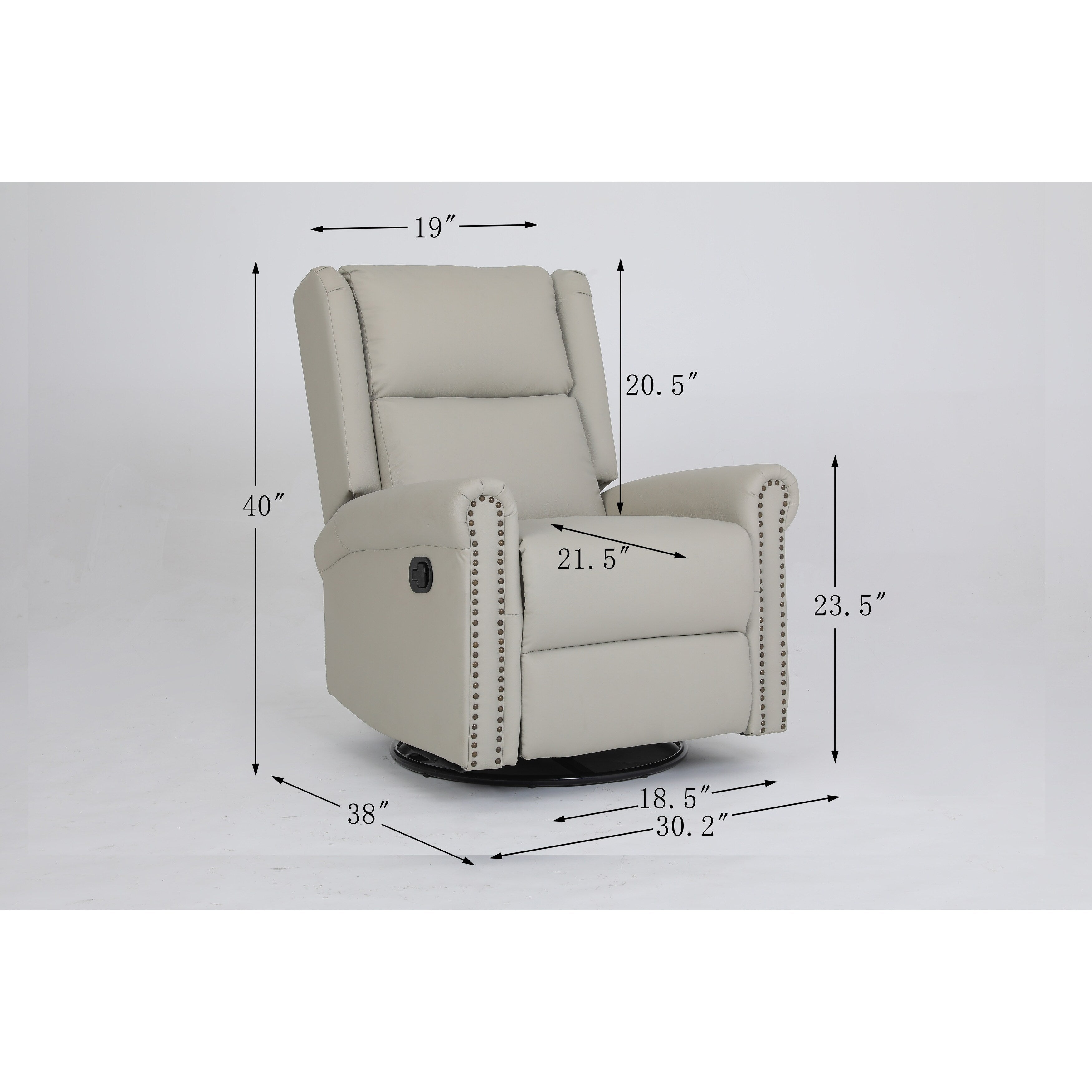 Fauteuil inclinable manuel pivotant à 360° en cuir PU beige avec dossier et repose-pieds réglables, décoration cloutée
