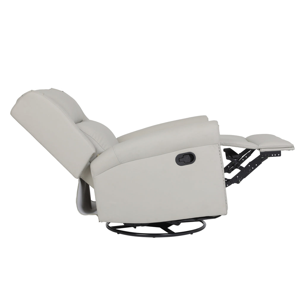 Fauteuil inclinable manuel pivotant à 360° en cuir PU beige avec dossier et repose-pieds réglables, décoration cloutée