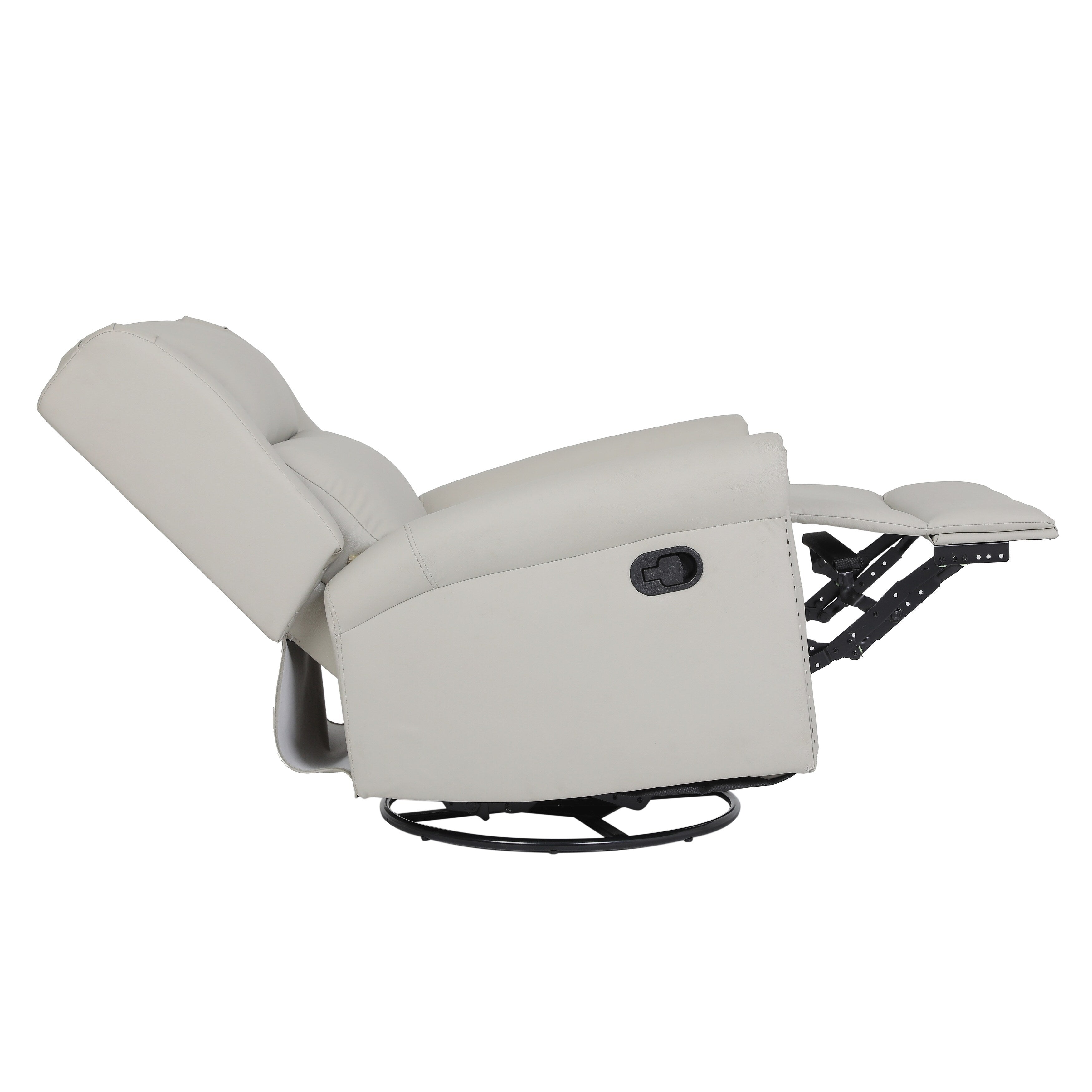 Fauteuil inclinable manuel pivotant à 360° en cuir PU beige avec dossier et repose-pieds réglables, décoration cloutée