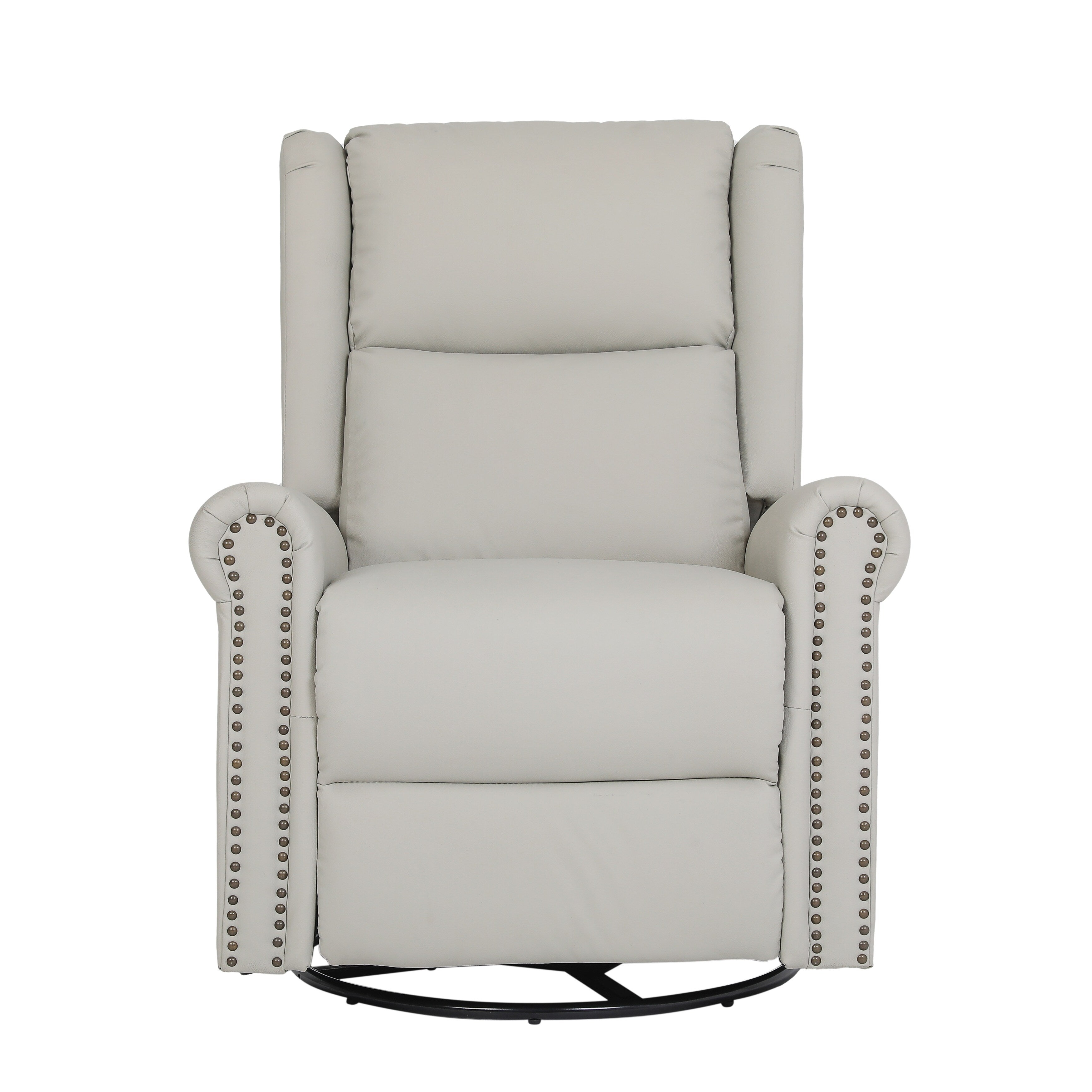 Fauteuil inclinable manuel pivotant à 360° en cuir PU beige avec dossier et repose-pieds réglables, décoration cloutée