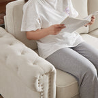 Canapé-lit convertible 3 places en polyester beige