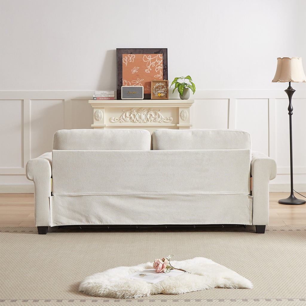 Canapé-lit convertible 3 places en polyester beige