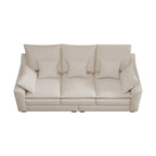 Canapé 3 places en polyester beige avec coussins et pieds en bois