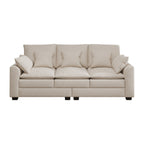 Canapé 3 places en polyester beige avec coussins et pieds en bois