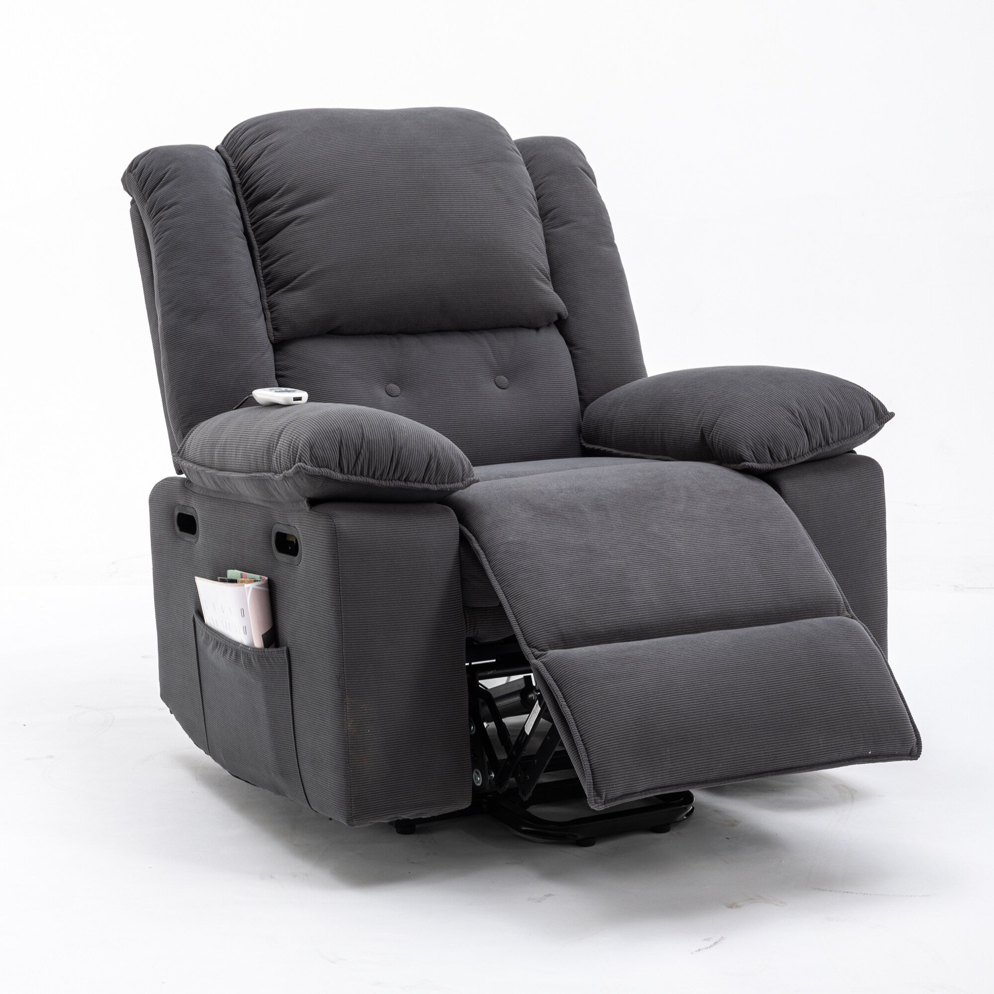 Fauteuil inclinable électrique beige pour personnes âgées avec massage, chauffage, inclinaison réglable, poches latérales et positions infinies