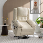 Fauteuil inclinable électrique beige pour personnes âgées avec massage, chauffage, inclinaison réglable, poches latérales et positions illimitées