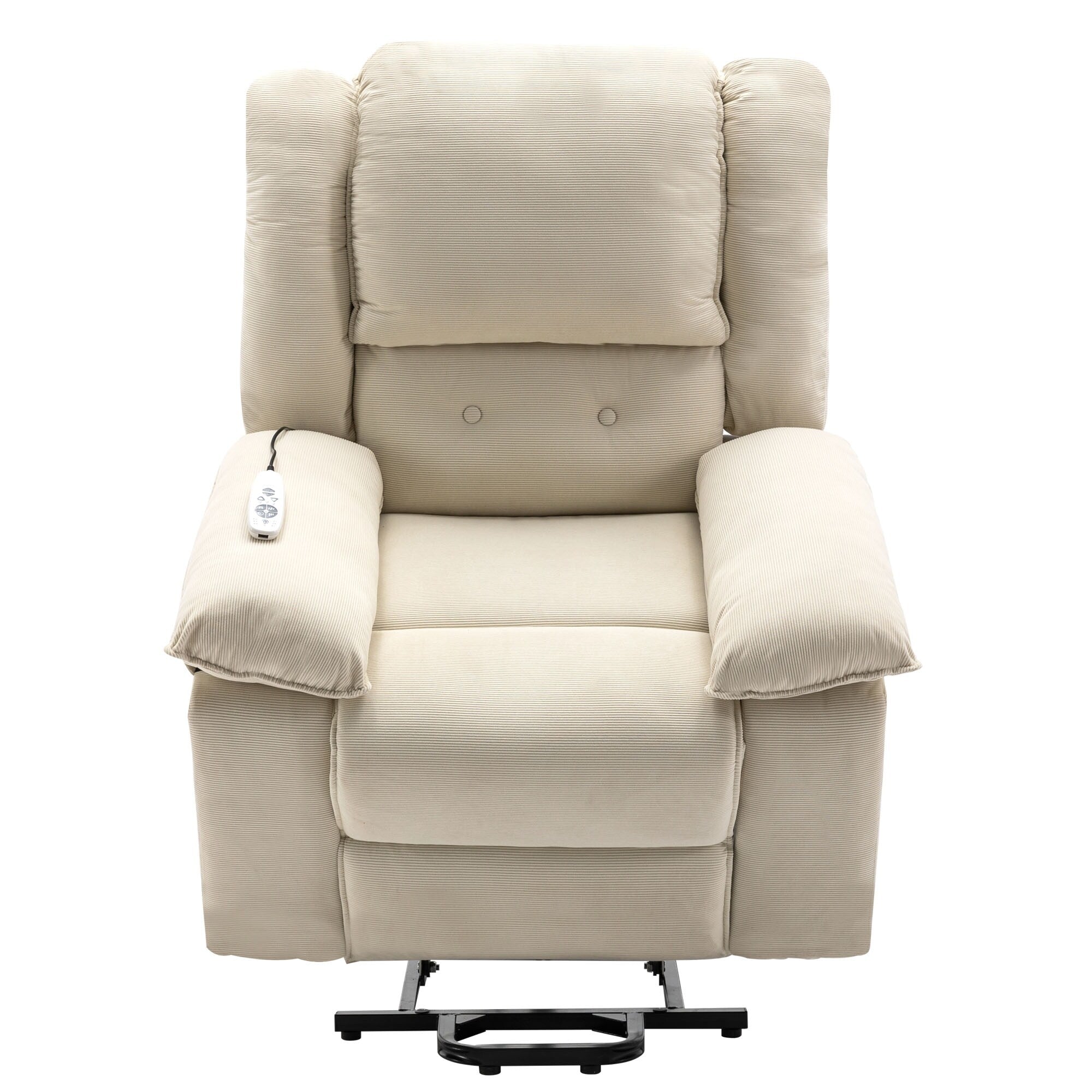 Fauteuil inclinable électrique beige avec massage, chauffage et accoudoirs rétractables