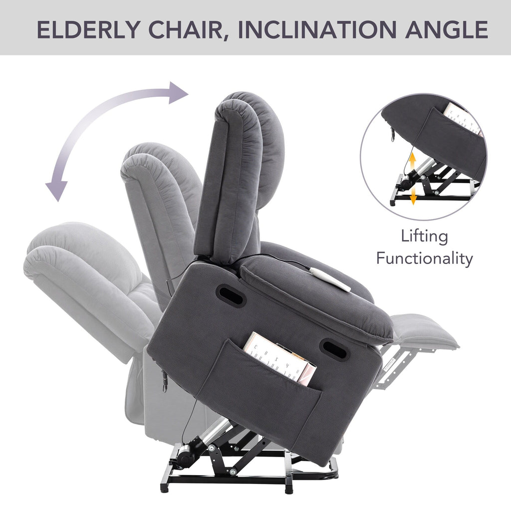 Fauteuil inclinable électrique beige avec massage, chauffage et accoudoirs rétractables
