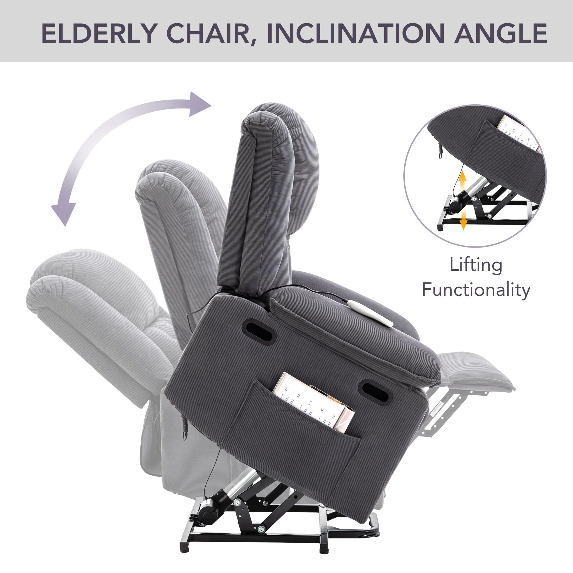 Fauteuil inclinable électrique beige avec massage, chauffage et accoudoirs rétractables