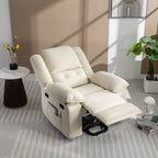Fauteuil inclinable électrique beige avec massage, chauffage et accoudoirs rétractables