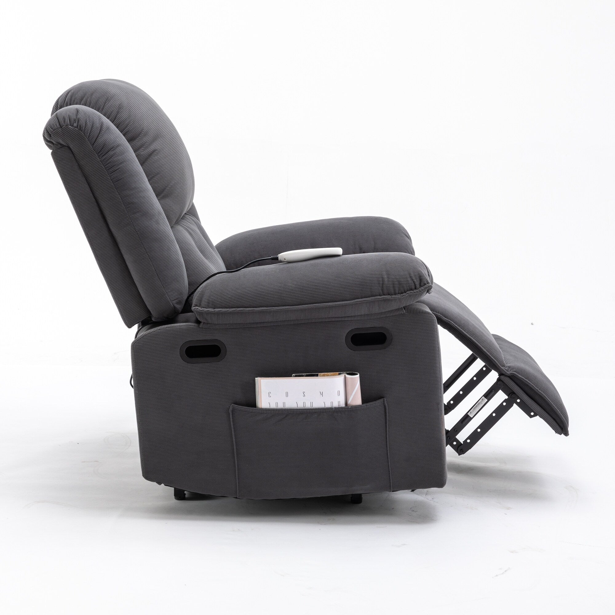 Fauteuil inclinable électrique beige avec massage, chauffage et accoudoirs rétractables