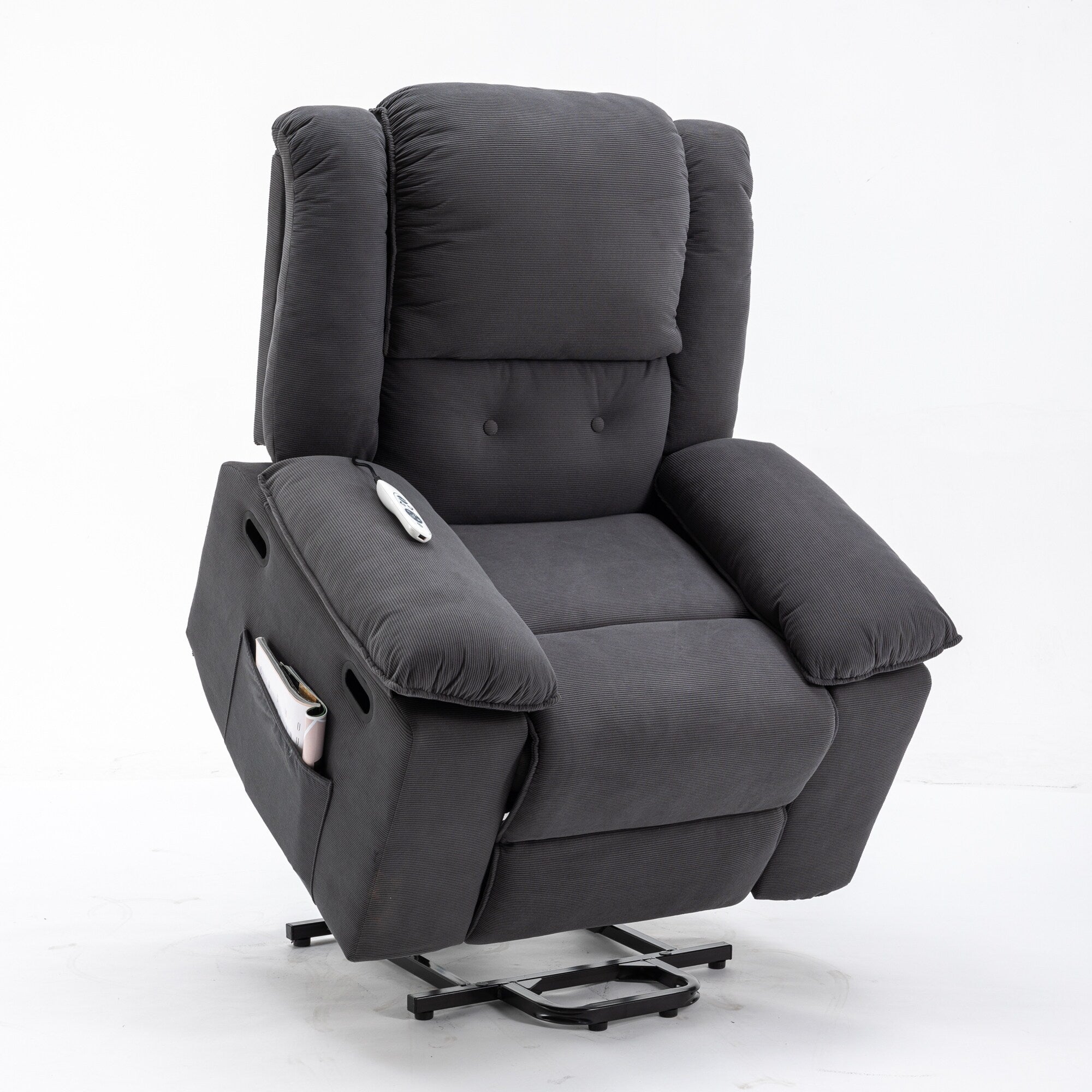 Fauteuil inclinable électrique beige avec massage, chauffage et accoudoirs rétractables