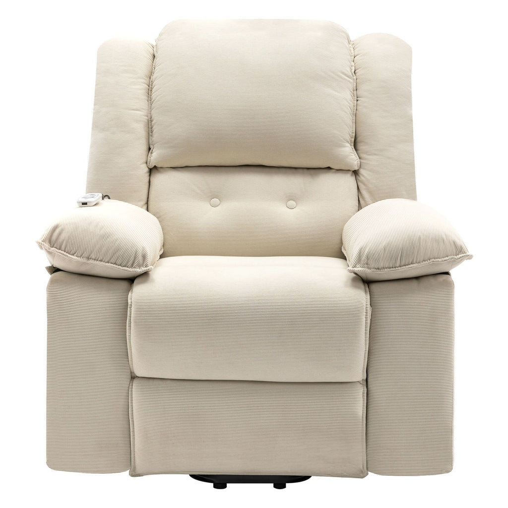 Fauteuil inclinable électrique beige avec massage, chauffage et accoudoirs rétractables