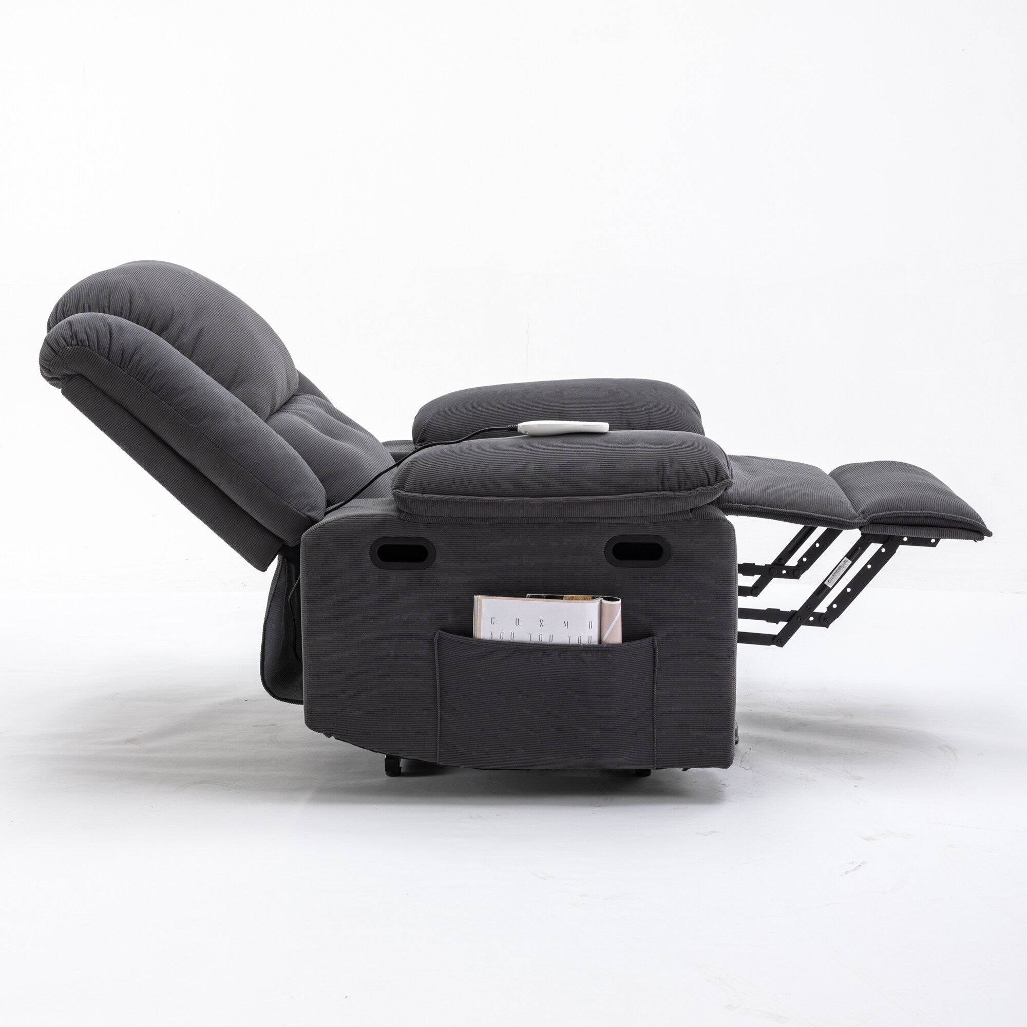 Fauteuil inclinable électrique beige avec massage, chauffage et inclinaison réglable