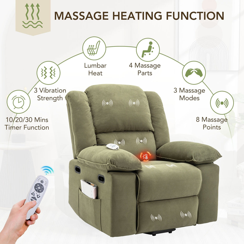 Fauteuil inclinable électrique beige avec massage, chauffage et inclinaison réglable