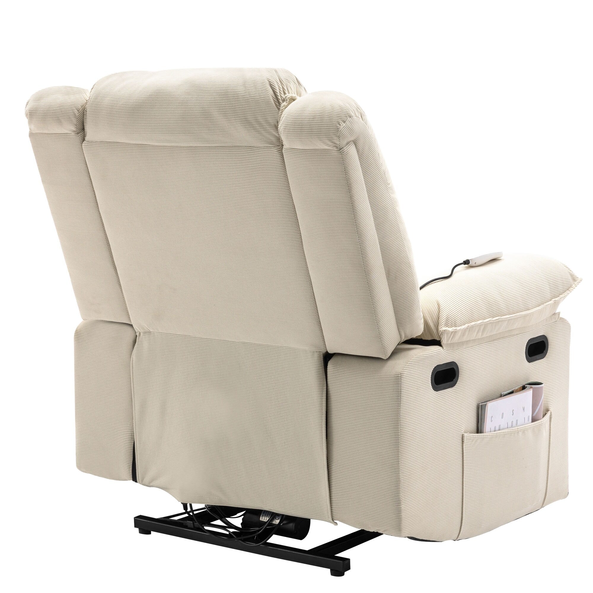 Fauteuil inclinable électrique beige avec massage, chauffage et inclinaison réglable
