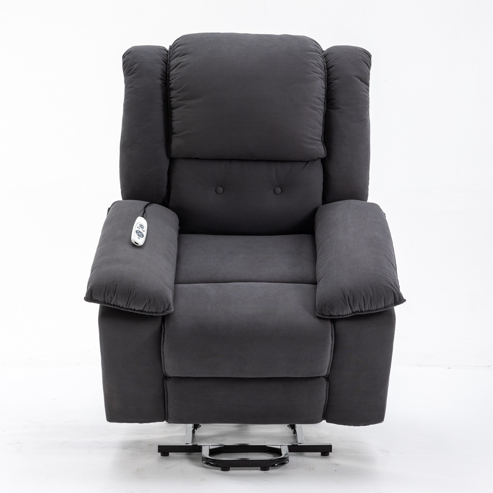 Fauteuil inclinable électrique beige avec massage, chauffage, inclinaison infinie, poches latérales et accoudoirs rétractables