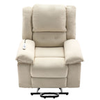 Fauteuil inclinable électrique beige avec massage, chauffage, inclinaison infinie, poches latérales et accoudoirs rétractables