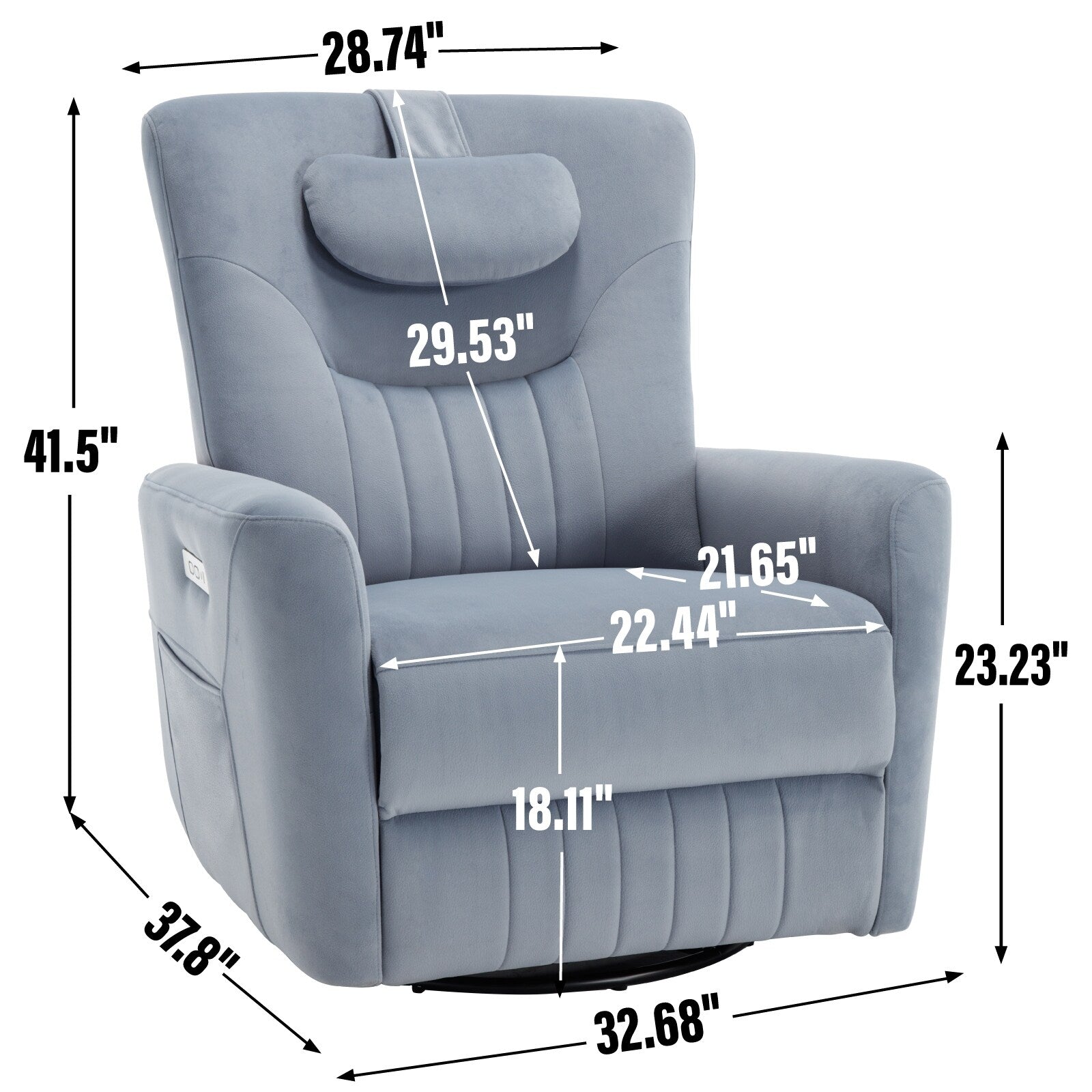 Fauteuil inclinable électrique beige pivotant à 270°, mouvement de bascule, coussin de soutien lombaire et ports USB Type-C