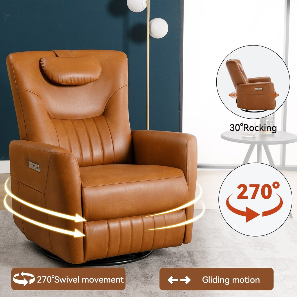 Fauteuil inclinable électrique beige avec pivot, mouvement de bascule et coussin lombaire