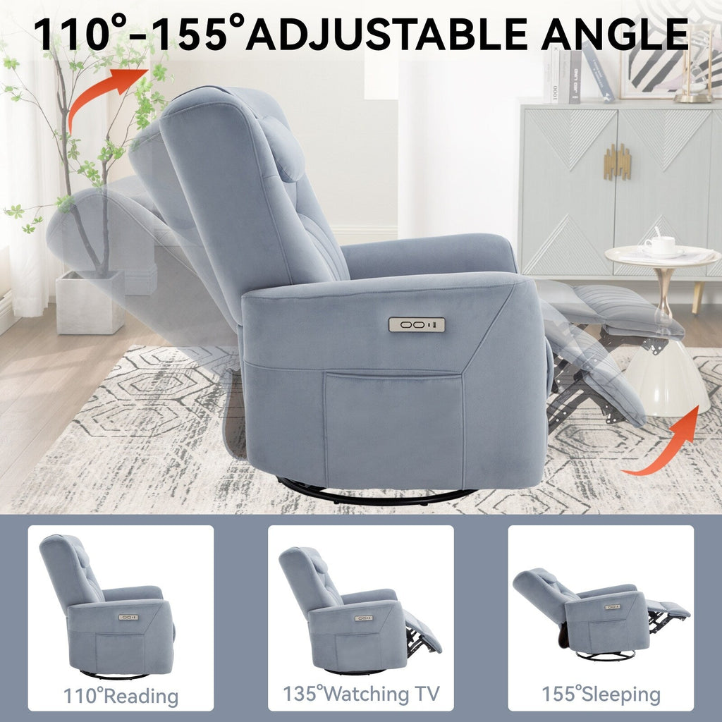 Fauteuil inclinable électrique beige avec pivot, mouvement de bascule et coussin lombaire