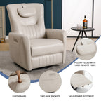 Fauteuil inclinable électrique beige avec pivot, mouvement de bascule et coussin lombaire