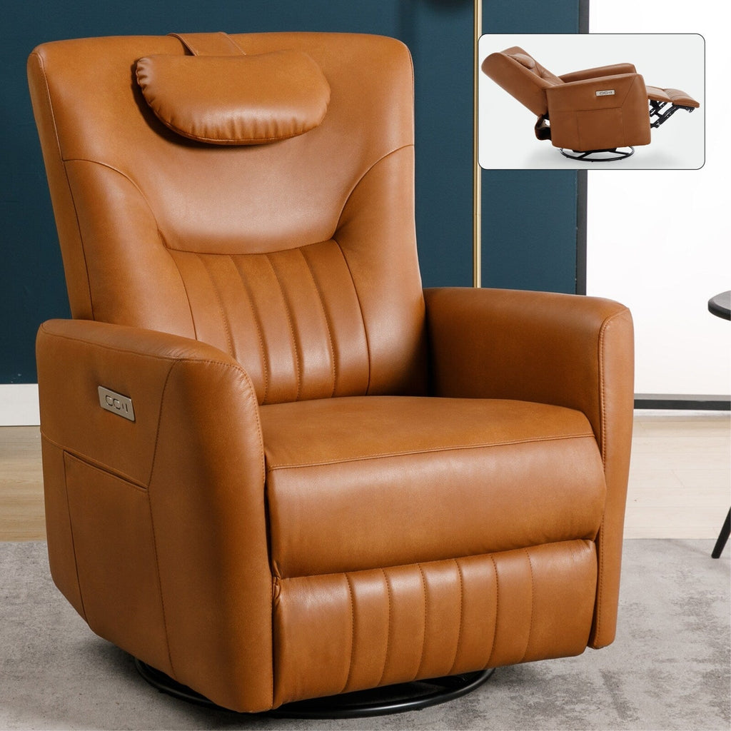 Fauteuil inclinable électrique beige avec pivot, mouvement de bascule et coussin lombaire