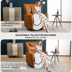 Fauteuil inclinable électrique beige avec pivot, mouvement de bascule et coussin lombaire