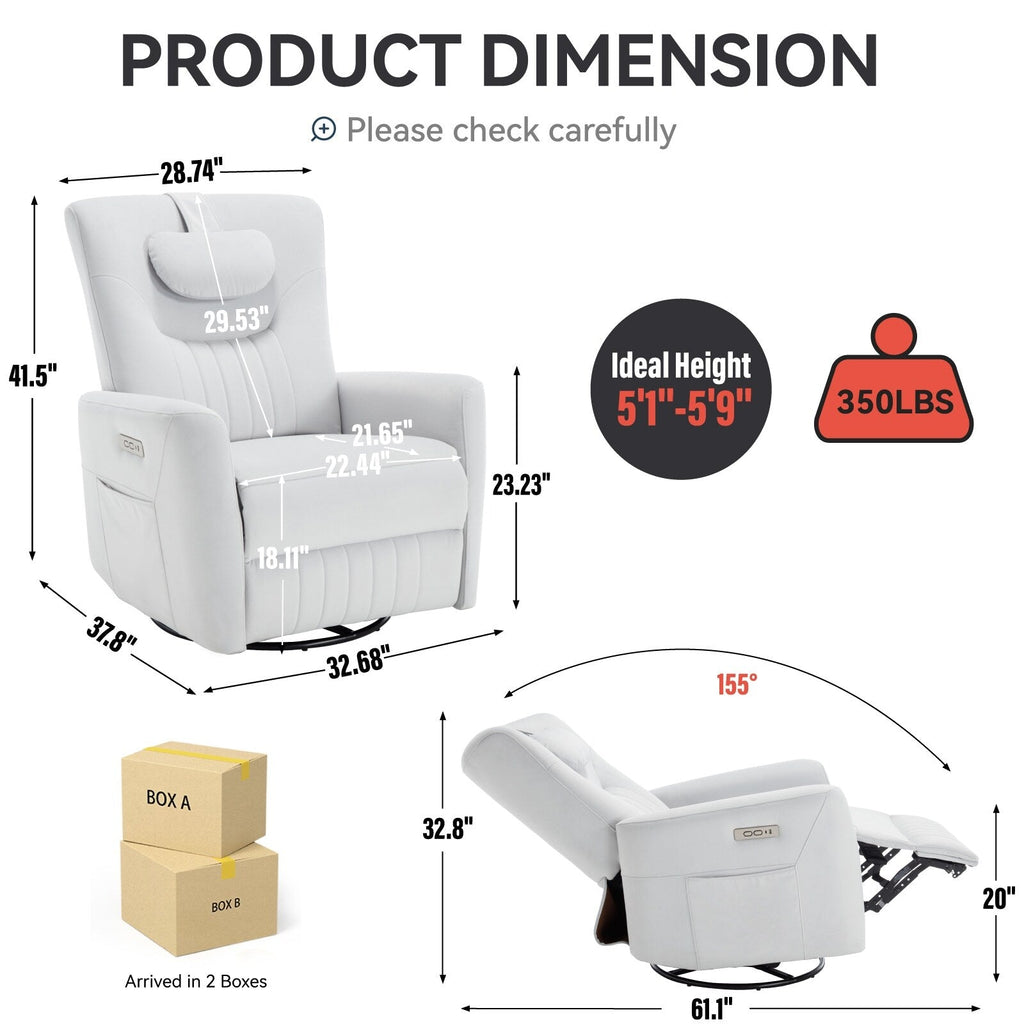 Fauteuil inclinable électrique beige avec pivot, mouvement de bascule et coussin lombaire