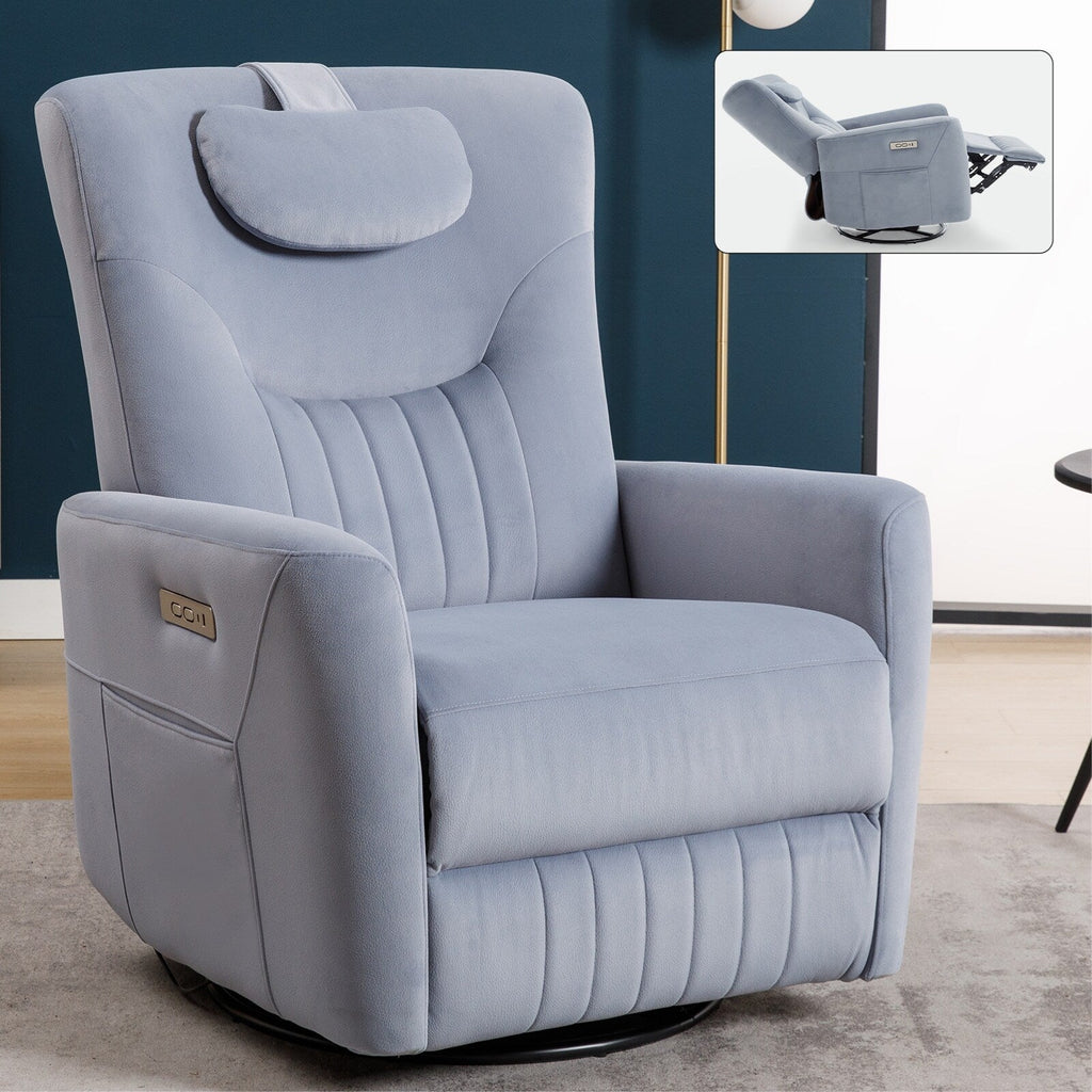 Fauteuil inclinable pivotant beige avec support lombaire et ports USB