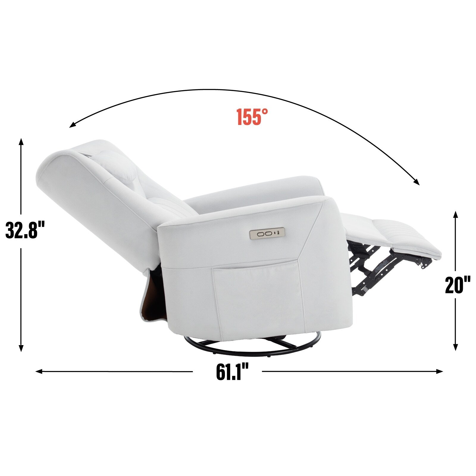 Fauteuil inclinable pivotant électrique beige avec support lombaire et cervical, ainsi que des installations de charge USB et Type-C