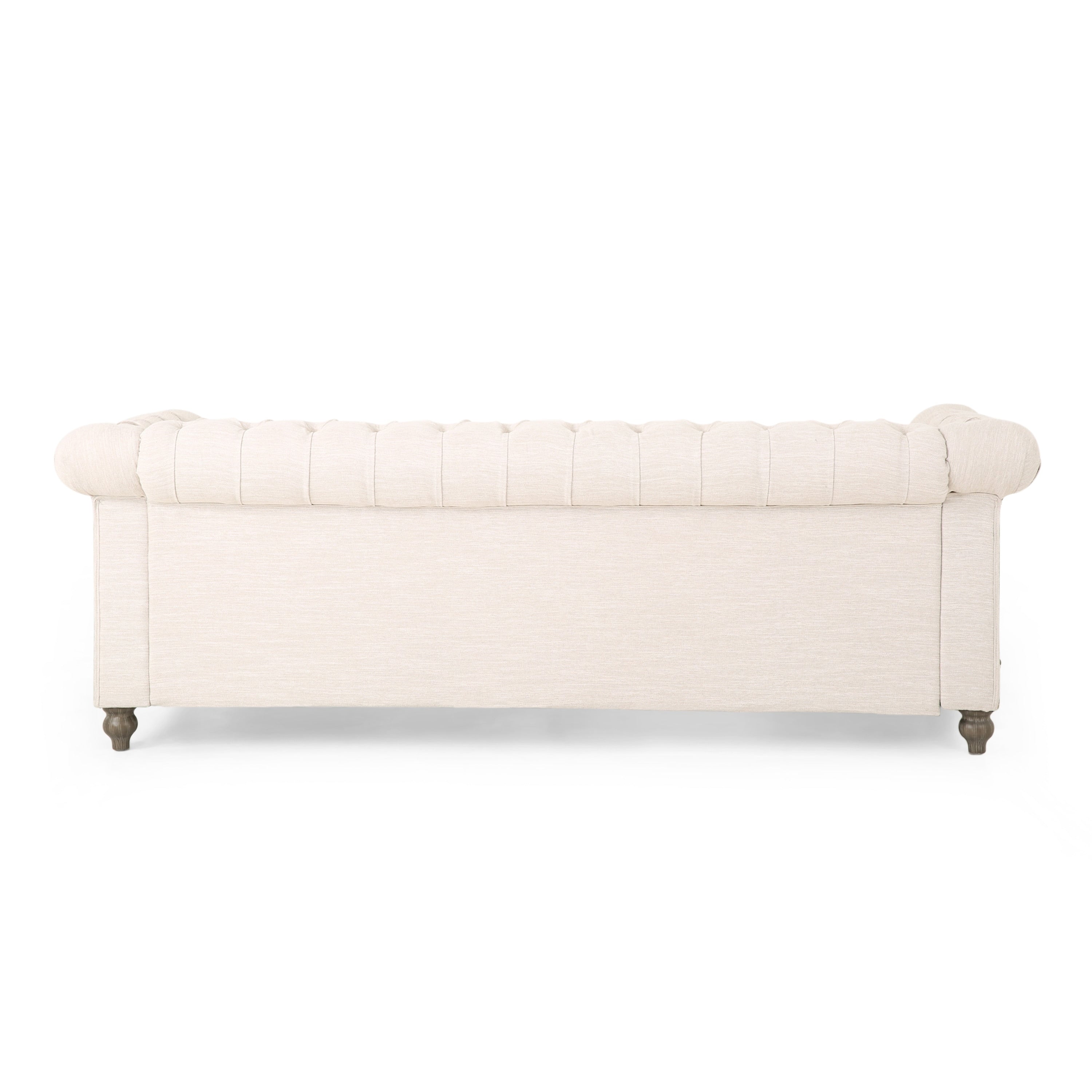 Canapé Chesterfield 3 places beige rétro 85,5 avec boutons capitonnés et pieds en bois pour le salon