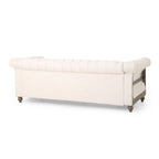 Canapé Chesterfield 3 places beige rétro 85,5 avec boutons capitonnés et pieds en bois pour le salon