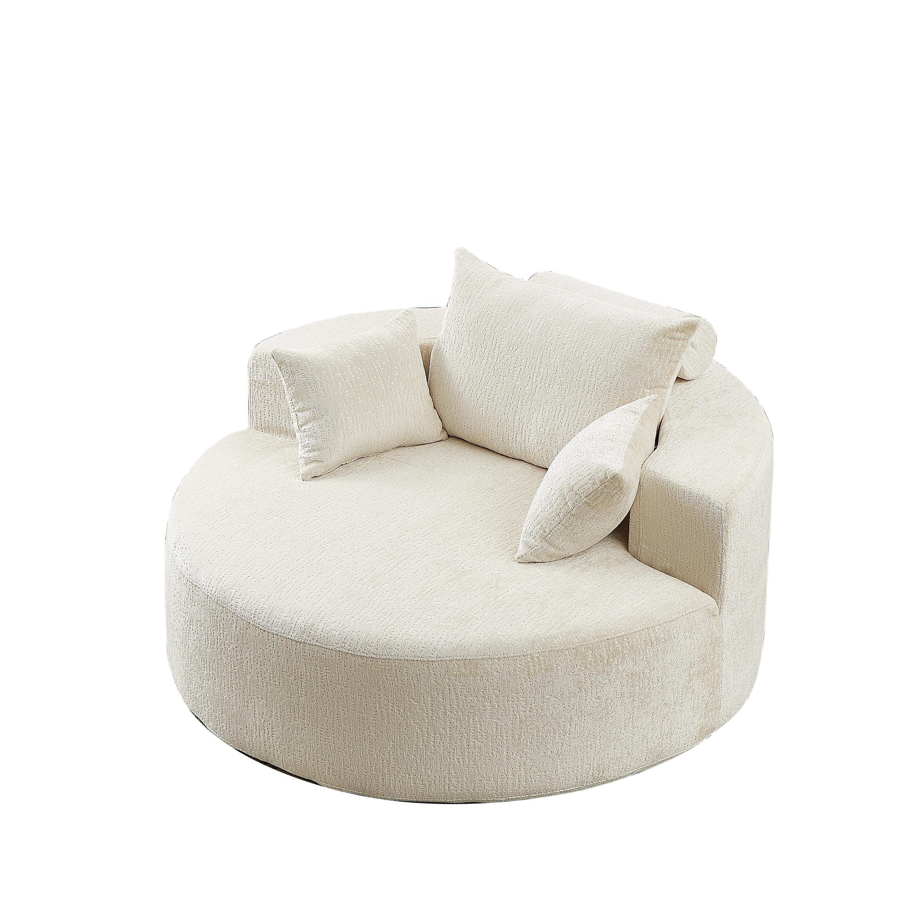 Canapé-lit simple rond en chenille beige avec coussin de dossier