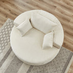 Canapé-lit simple rond en chenille beige avec coussin de dossier