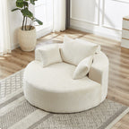 Canapé-lit simple rond en chenille beige avec coussin de dossier