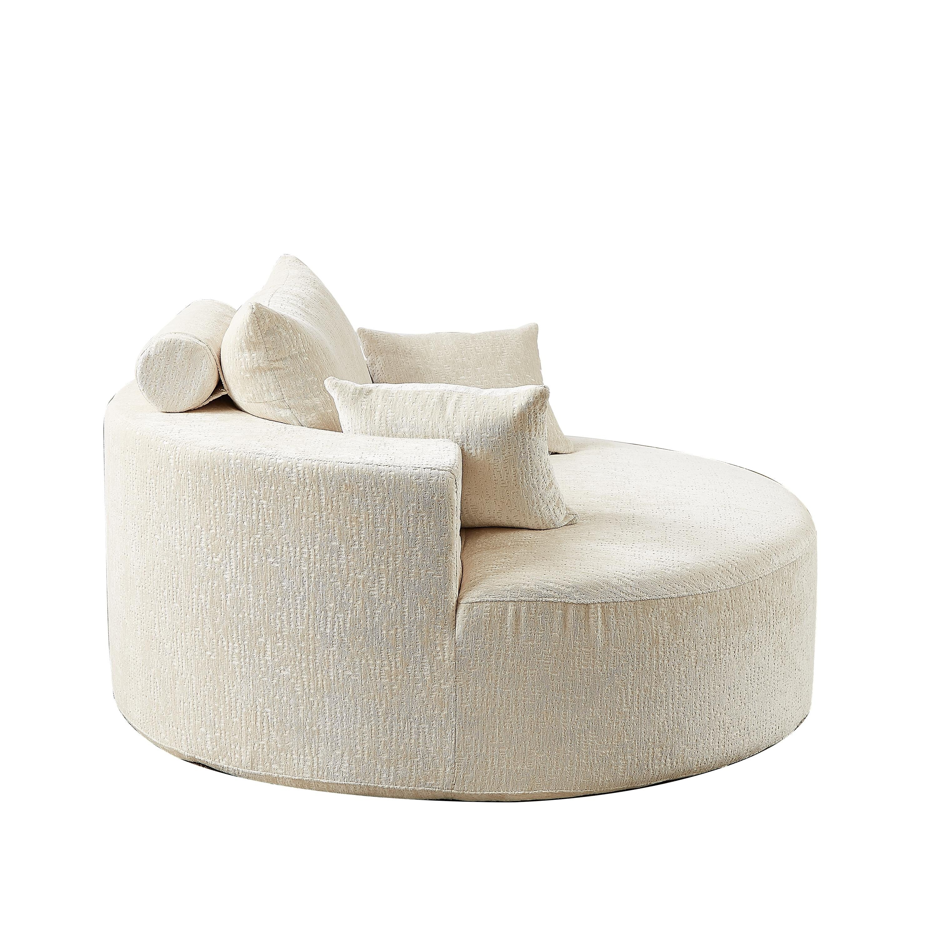 Canapé-lit simple rond en chenille beige avec coussin de dossier