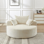 Canapé-lit simple rond en chenille beige avec coussin de dossier