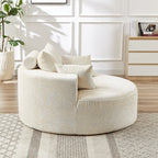Canapé-lit simple rond en chenille beige avec coussin de dossier