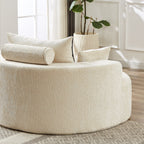 Canapé-lit simple rond en chenille beige avec coussin de dossier