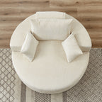Canapé-lit simple rond en chenille beige avec coussin de dossier