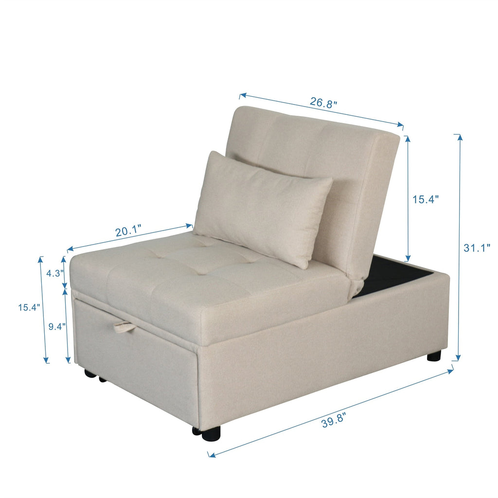 Canapé-lit ottoman simple pliable beige avec dossier réglable