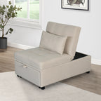 Canapé-lit ottoman simple pliable beige avec dossier réglable