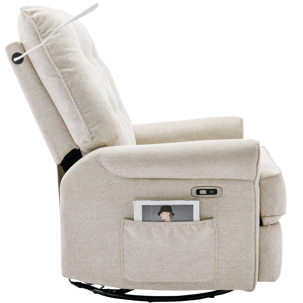 Fauteuil inclinable pivotant beige avec ports USB et base à bascule