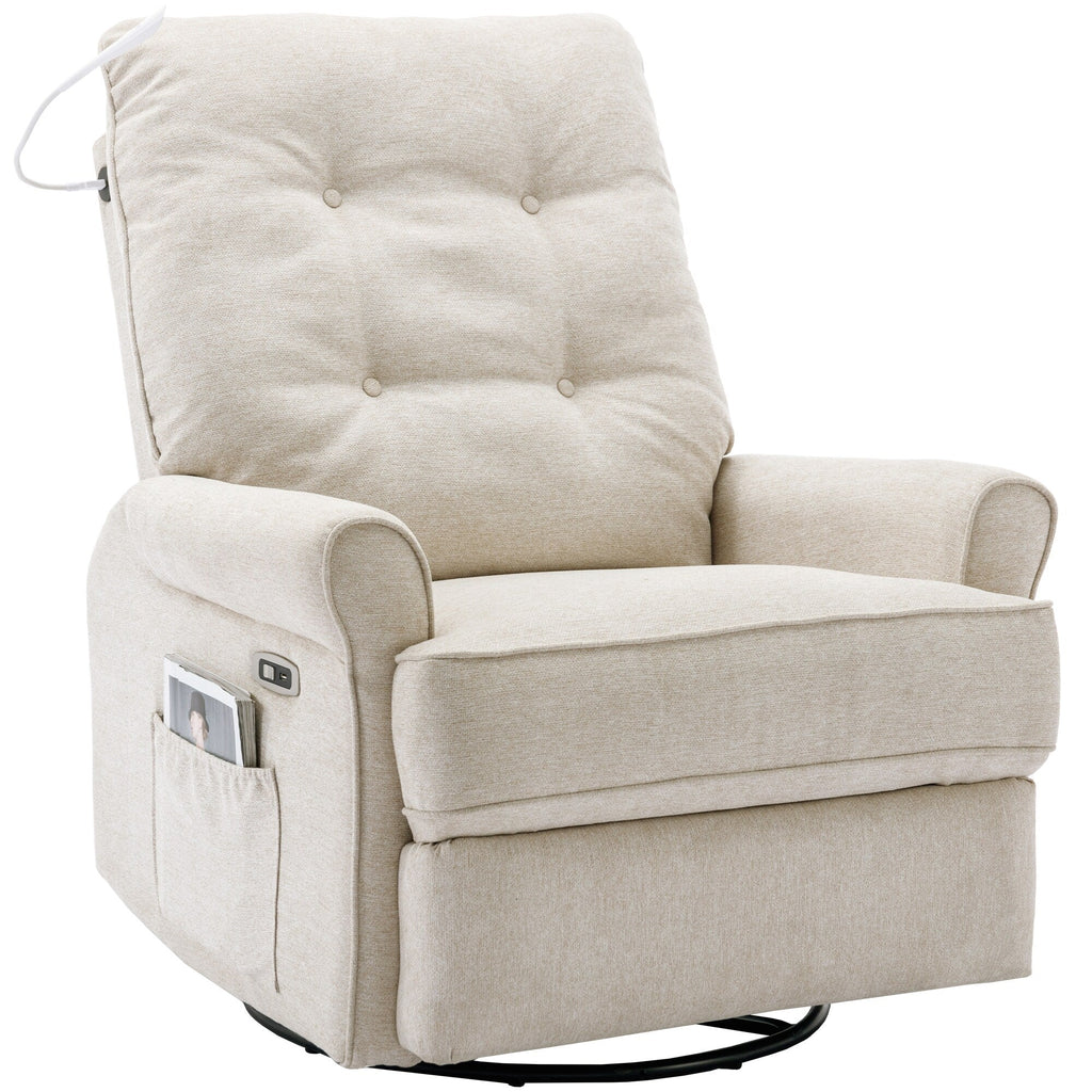 Fauteuil inclinable pivotant beige avec ports USB et base à bascule